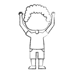 cute little boy with hands up character vector illustration design