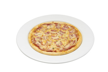Isolate and clipping path of pizza with ham and cheese.