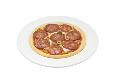 Isolate and clipping path of pizza with salami.