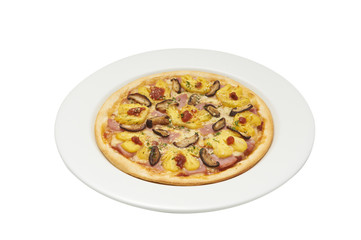 Isolate and clipping path of pizza hawaiian.
