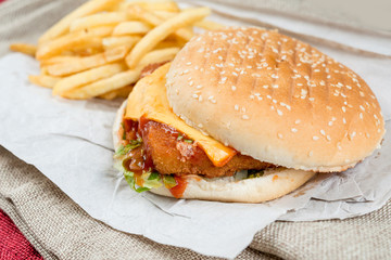 Cheese burger - American cheese chicken burger with fresh salad