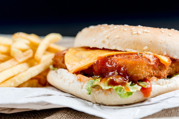 Cheese burger - American cheese chicken burger with fresh salad