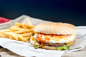 Cheese burger - American cheese burger with Golden French fries
