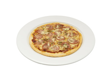 Isolate and clipping path of pizza with salami.