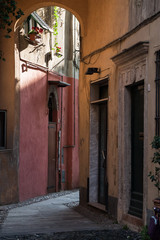 Colorful Alley in a Typical Mediterranean Village at Sunset