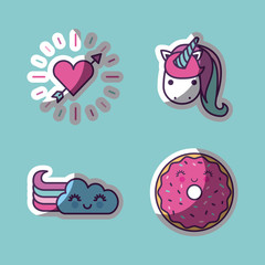 unicorn and other girly icons image vector illustration design 