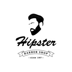Logo for barber shop, hair salon with hipster head.