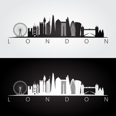 Obraz premium London skyline and landmarks silhouette, black and white design.
