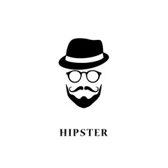 Man hipster style. Vintage hat, beard, moustache and glasses. 