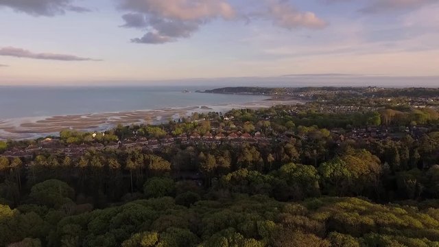 Aerial view from Clyne Park of low tide at the Mumbles and West Cross area of Swansea, South Wales, UK
