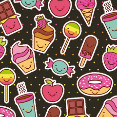 assorted kawaii food with background colorful image vector illustration design 