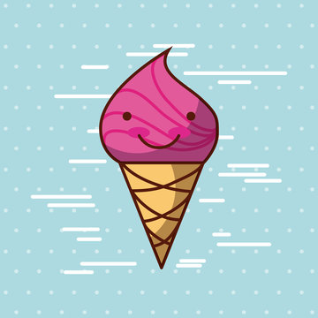 ice cream cone kawaii food with background colorful image vector illustration design 