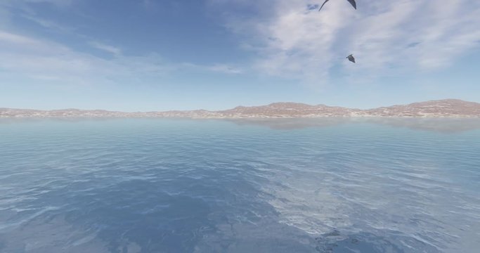 4k Eagles hovering over shine lake & mountain.