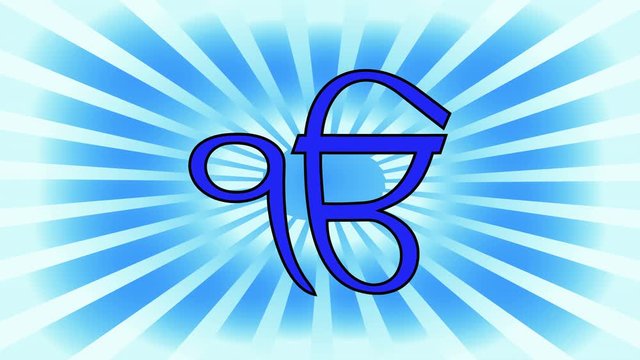 One of the main symbols of Sikhism &ndash; sign Ek Onkar. Gradient blue rays.