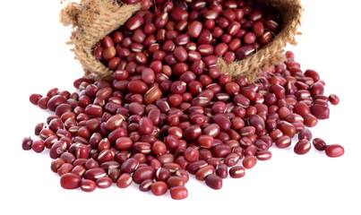 fresh red beans in  bag isolate on white background