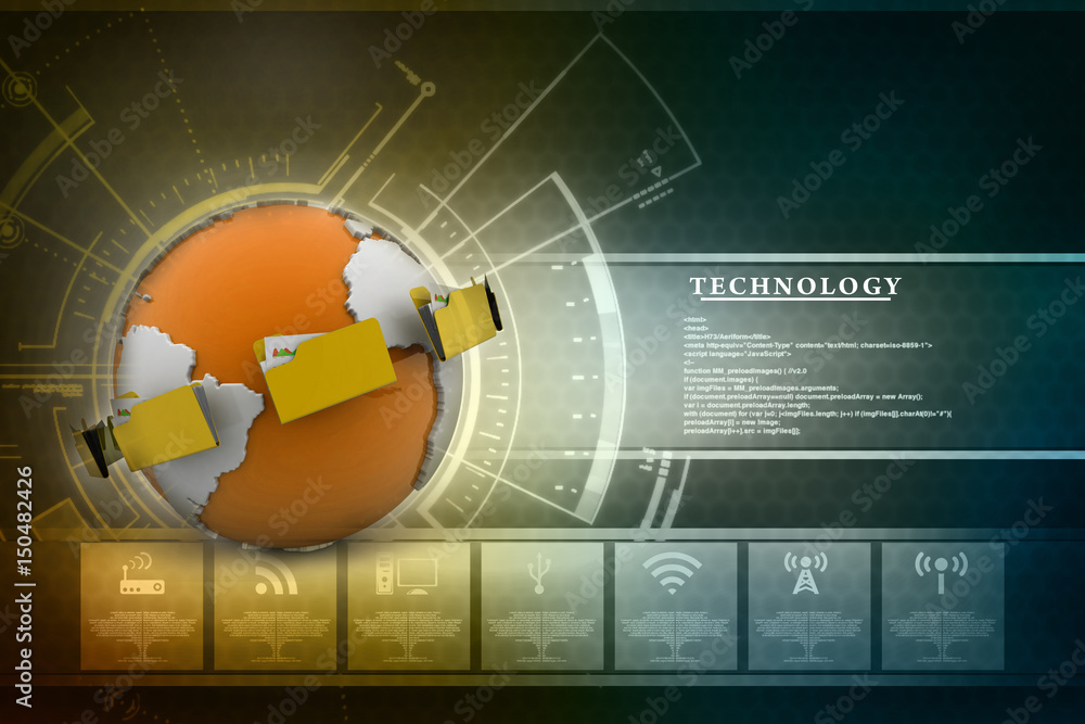 Poster 3d rendering file folders around earth