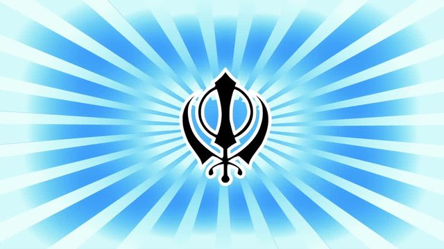The main symbol of Sikhism &ndash; sign Khanda. Gradient blue rays.