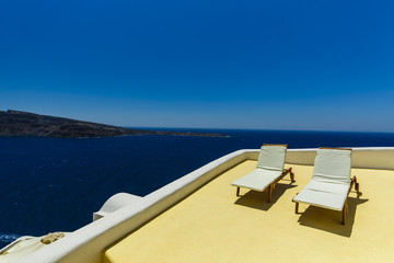 Picturesque view of Old Town of Oia on the island Santorini.