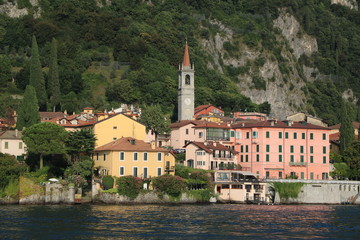 Waterfront of Varenna at Lake Como in summer, Lombardy Italy 