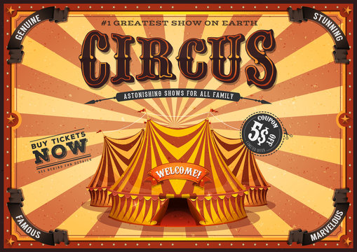 Vintage Yellow Circus Poster With Big Top