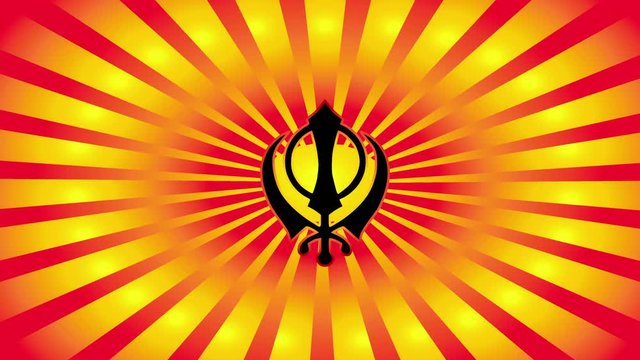 The main symbol of Sikhism &ndash; sign Khanda. Red and gold gradient rays.