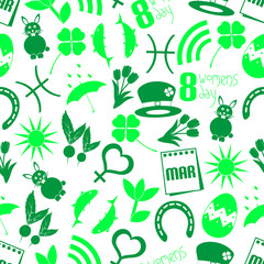 march month theme set of simple icons seamless green pattern eps10