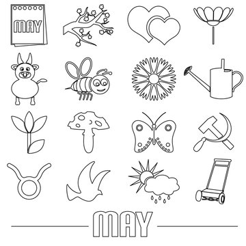may month theme set of simple outline icons eps10