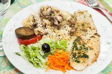 Italian food; Pasta salad and fish