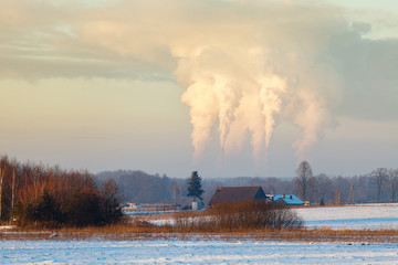 Carbon dioxide emission into atmosphere, Belchatow, Poland