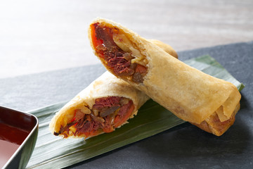 Asian Duck rolls with sweet and sour sauce