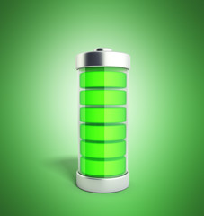 Battery charging Battery charge level indicators on green 3d illustration no shadow