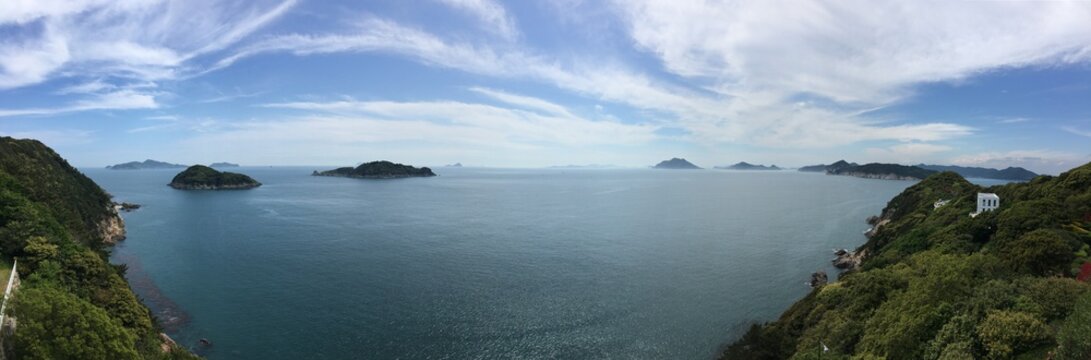 Panorama of The Sea with The Blue Sky at Tongyeong City, Korea
