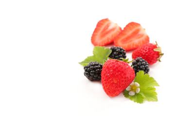 fresh berries on white background.strawberry and blackberry