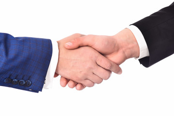 help and support, male hands in handshake in formal outfit