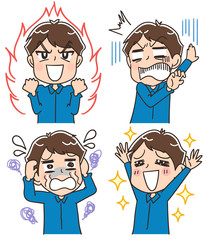 男性の喜怒哀楽セット（デフォルメ）