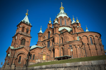 Uspenski Cathedral in sunshine in the Finnish capital Helsinki