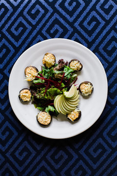 Organic cheesy mushroom with salad
