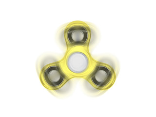 Top view of fidget spinner golden toy with spining motion blur