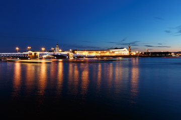 Fototapeta na wymiar bridge in Saint Petersburg, Russia at night. Illumination and lights, dark blue sky