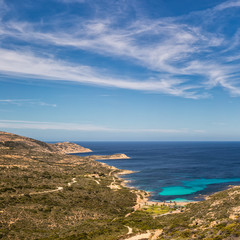 Fototapeta na wymiar West coast of Corsica towards Revellata lighthouse near Calvi