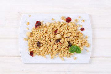 morning granola with hazelnuts, raisins and cranberries