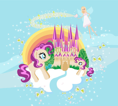 Fairytale frame with castle and unicorns