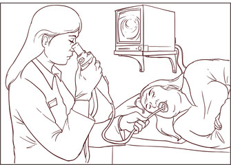 endoscopic reception at the hospital. Work with medical equipment