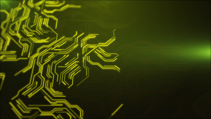 Yellow background with motherboard's electronic circuit 3d illustration