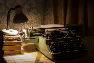 old typewriter at night with low light