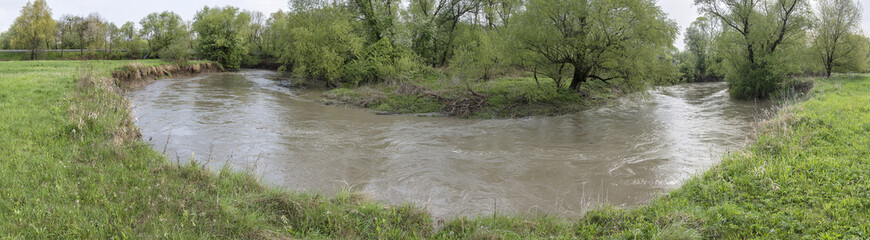 The panorama of the river in the meander of the river.