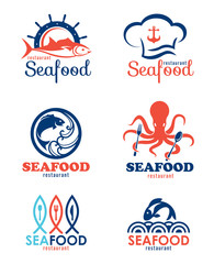 Seafood restaurant and fish logo vector set design