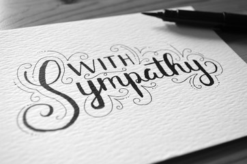 WITH SYMPATHY hand lettering card