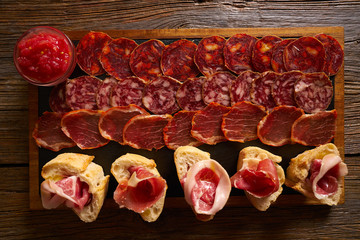 Iberian sausages ham board Tapas from spain