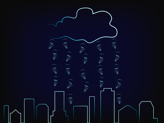 city skyline with rain of ideas above it